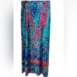 Chico's Maxi Skirt Women Large 2 Blue Pink Paisley Artsy Long Stretch Knit